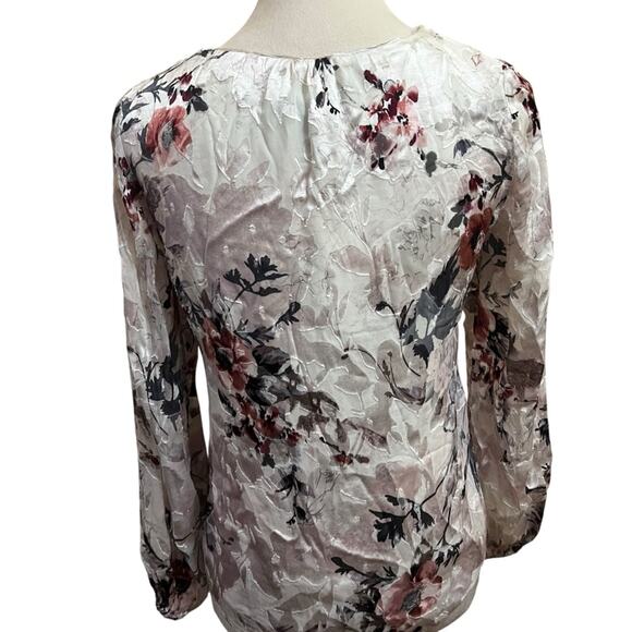WHBM Floral Burnout Blouse | 2P | Silk Blend Long Sleeve Romantic Holiday Top - Picture 6 of 6
